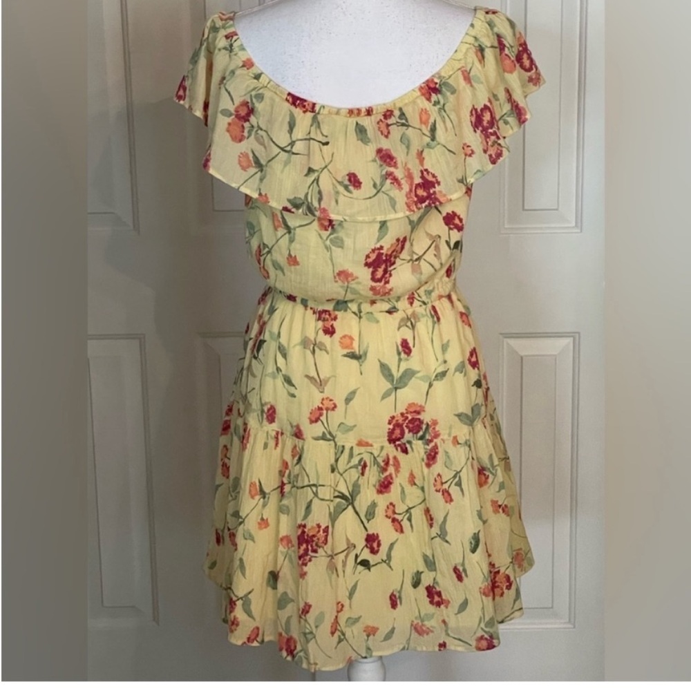 Lauren Ralph Lauren Dress 100%Cotton Yellow Pink Floral Off The Shoulder Size 10